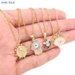 MHS.SUN-Pendentif Plaqué Or pour Femme, Amulette Religieuse, Main de Fatima, Mauvais Œil, Vierge Marie, Bijoux Cadeau