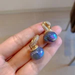 Boucle d&rsquo;oreille ronde en perles bleues pour filles, nouvelle Version coréenne de haute qualité