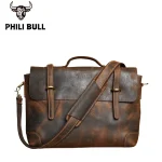 Sac à Main Rétro en Cuir group de Grande Capacité pour Homme, Sacoche Décontractée pour Ordinateur Portable, Chili Bull