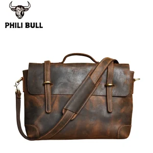 Sac à Main Rétro en Cuir group de Grande Capacité pour Homme, Sacoche Décontractée pour Ordinateur Portable, Chili Bull