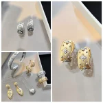 Ensemble de bijoux bicolores pour femmes, plaqué or 18 carats, couleur argent S925, brossé à la main, Style Court, avec bague, boucles d&rsquo;oreilles, collier, Bracelet