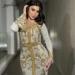 Caftan personnalisé or Applique perlée Abaya dubaï robe de bal caftan moyen manches longues فسات intelliاتrobes de soirée