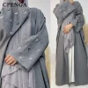 abaya ouvert avec broderie de lune, manteau kimono de luxe et ensembles musulmans hijab pour femmes, vêtements rétro modeste pour fête, nouvelle collection 2025