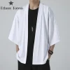 kimono noir pour homme, cardigan japonais, chemise de plage, haori, unisexe, vêtements samouraï, Été
