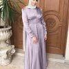 Abayas musulmanes pour femmes, caftan violet vert, robes marocaines, vêtements du moyen-orient, manches longues, vêtements solides