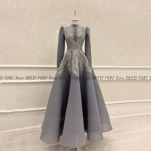 Robe de soirée musulmane élégante pour femmes, luxe, manches longues, perles brillantes, appliques formelles, bal de promo, fête de mariage, robe personnalisée, ligne A