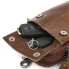 0716 0715 sac de taille pour hommes, sac pour téléphone portable, sac à dos à bandoulière rétro en cuir ciré à l'huile de grande capacité pour l'extérieur