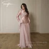 SSYTENS Satin mousseline De soie robes De Soirée saoudiennes pour les femmes col en V une ligne Robe De Noche manches longues Robe De Soirée Femme personnalisé