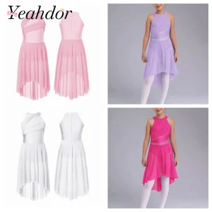 Robe de danse à strass pour filles, sans manches, vêtements de danse pour adolescentes, justaucorps de gymnastique, robes de Ballet, Costume de danse lyrique pour enfants