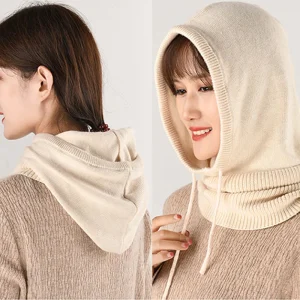 Chapeau à capuche hiver femmes cachemire Bonnet Bonnet unisexe tricot écharpe dame laine cou et visage protéger cagoule Skullies femmes à capuche