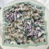 foulard carré de luxe en soie 70cm pour femmes, bandanas, bandeau élégant pour dames, imprimé floral vert, foulard, ruban de sac hijab