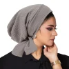 Solid Color Crinkle Turban Hijab Hats Long Tail Head Wraps Elastic Muslim Hats Breathable Chemo Cap for Women Girls