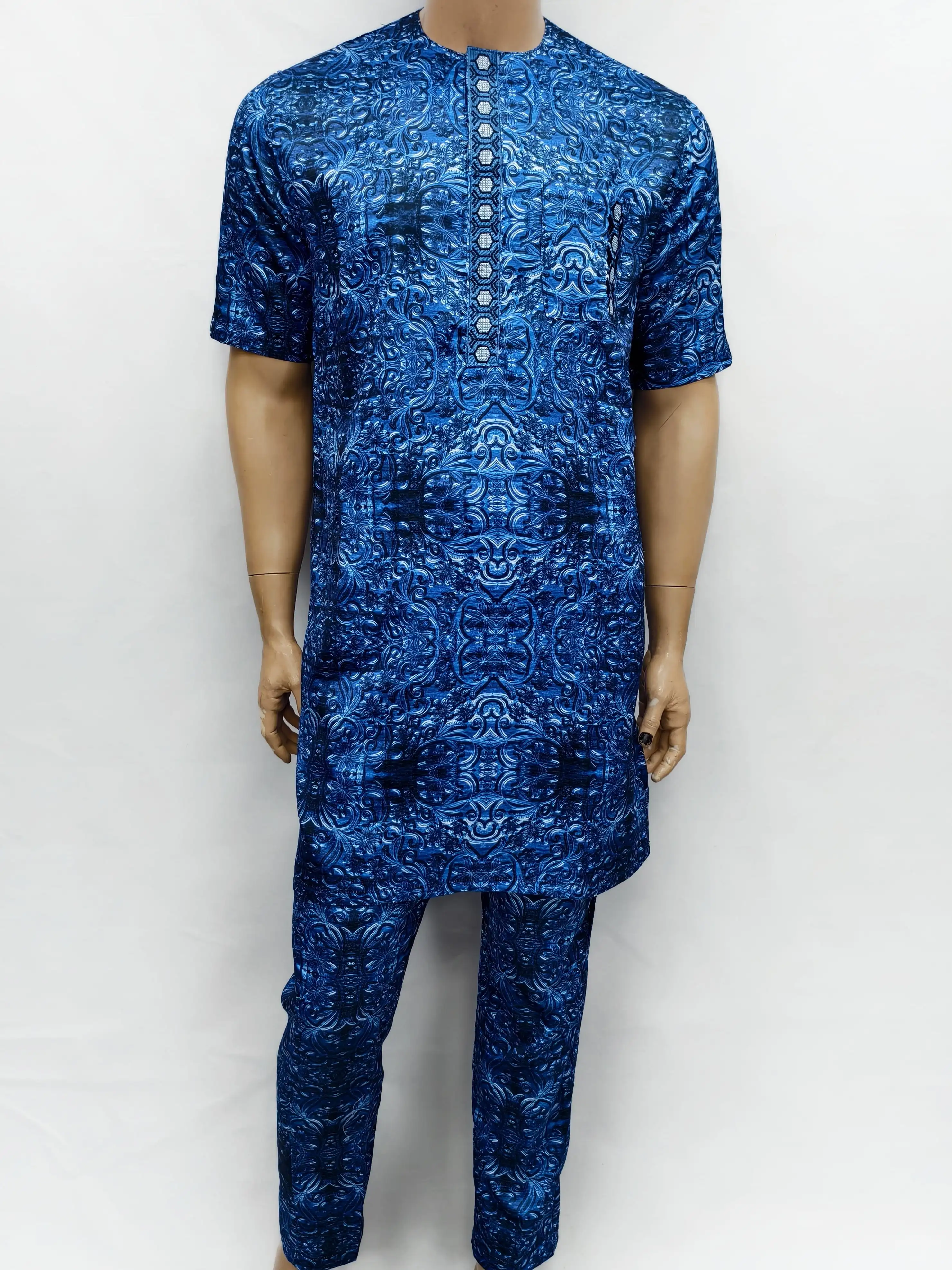 Abaya musulman islamique africain hommes mode prière Eid Robe à manches courtes impression broderie arabe Jubba Thobe vêtements