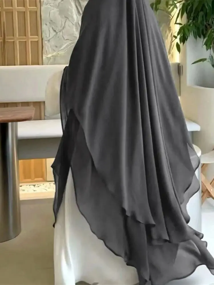 eid mousseline de soie gris noir blanc khimar abaya dubaï luxe islam musulman hijab robes pour femmes jilbab kebaya niqab musulmane femme