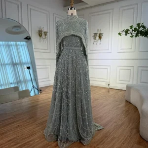 Wasisi Hijab musulman nu une ligne longue Cape de luxe dubaï robes de soirée robes 2025 pour Occasion ELA72032B personnalisé