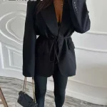 Ceinture décontractée ample femmes Blazer bouton unique à manches longues revers solide femmes manteaux 2025 automne été dame rue vêtements d&rsquo;extérieur