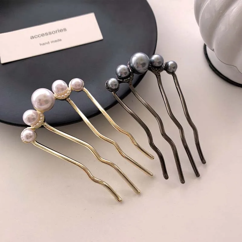 Épingles à cheveux coréennes en forme de U pour femmes, pinces à cheveux en perles de Style élégant, fourchettes en métal, épingles à cheveux en perles Vintage, outils de coiffure, cadeaux