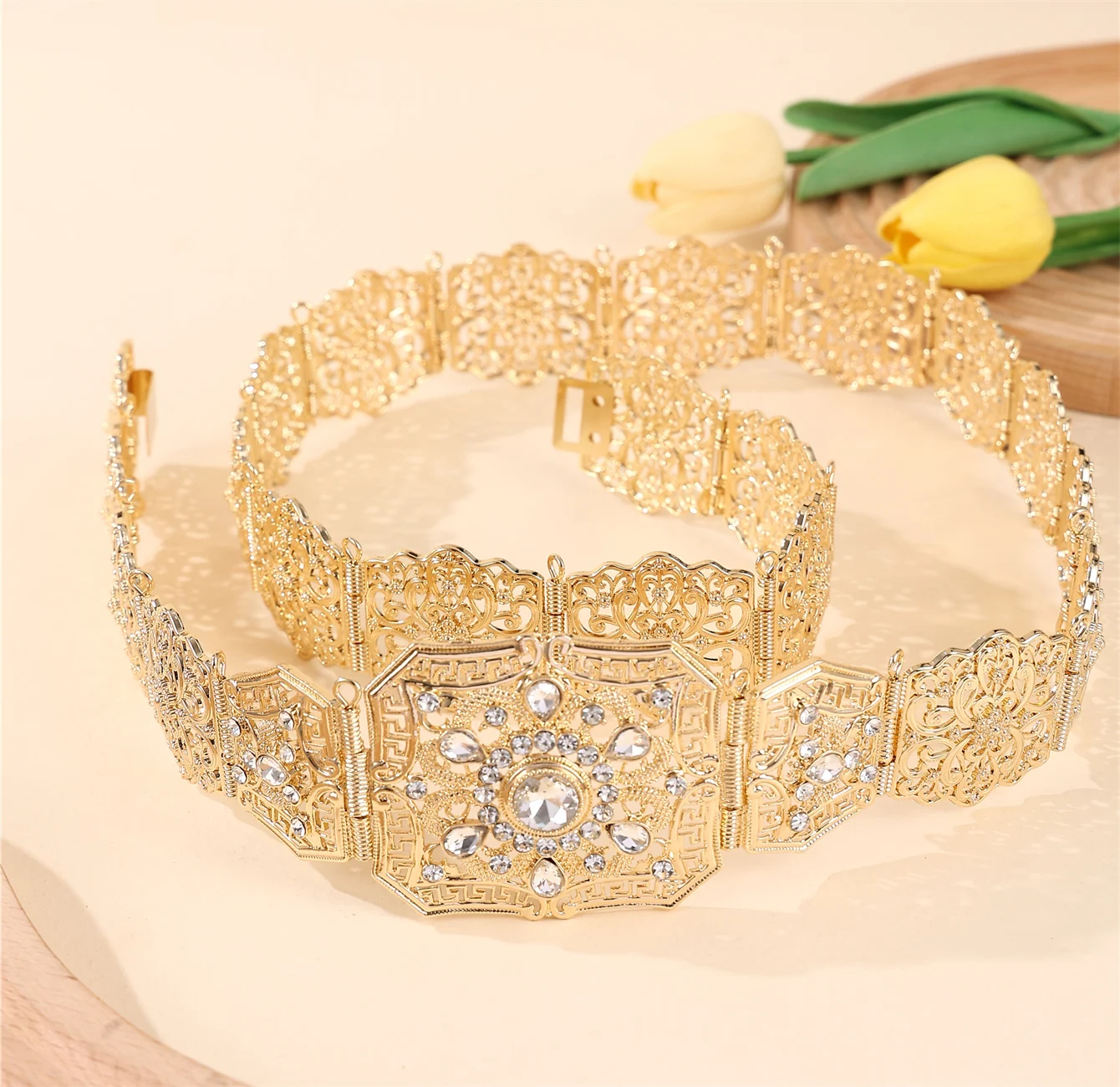 bijoux de mariage marocain, ceinture de robe pour femmes, chaîne de taille ajourée en cristal, cadeau de fête de mariée, longue chaîne de corps réglable