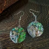 boucles d'oreilles pendantes rondes élégantes pour femmes, arbre de vie, argent, fil rond, coquille d'ormeau, bijoux cadeaux, 1 paire