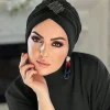 casquettes hijab pour femmes, tissu élastique, diamants, turban musulman instantané, prêt à porter, décoration à fixer à chaud