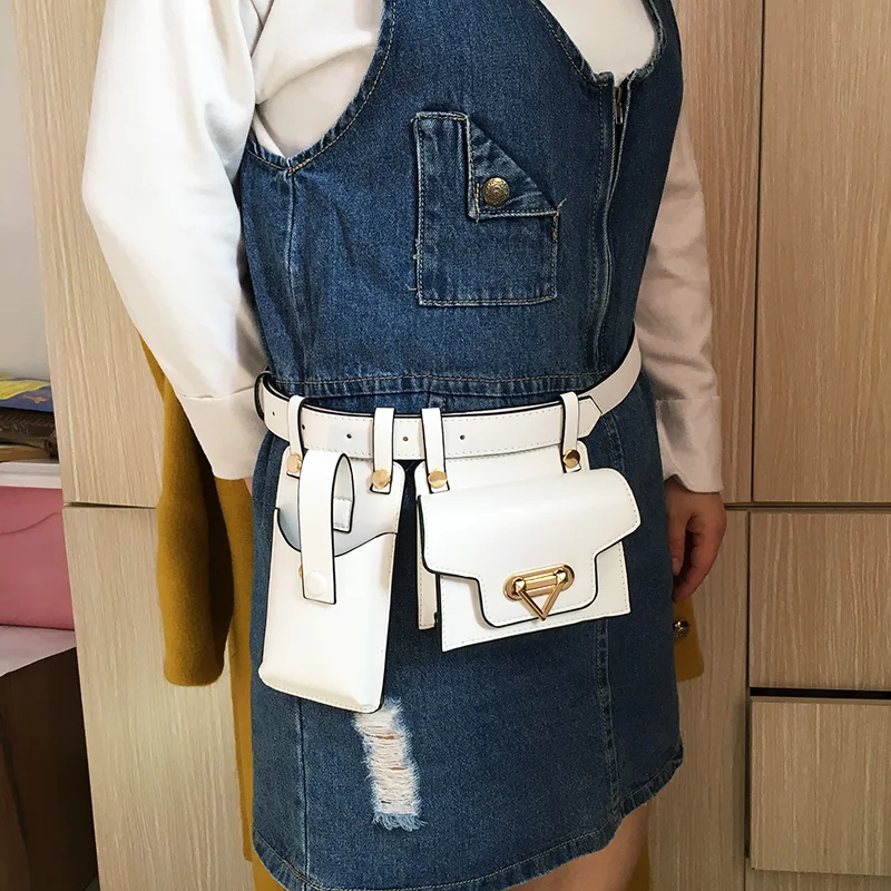 Sac de ceinture 2 pièces pour femmes, sacs de taille tactiques de luxe de styliste, sac banane à rabat en cuir, sac à bandoulière de poitrine