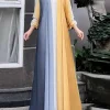 Élégant musulman Abaya Hijab robes ZANZEA Eid Mubarek Robe d&rsquo;été Robe Femme à manches longues contraste couleur Maxi Robe vêtements islamiques