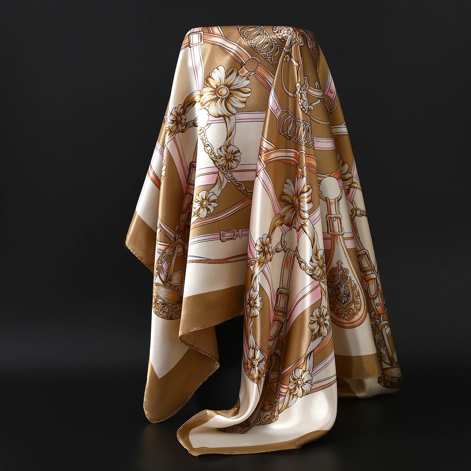 injplanchers f foulard de sauna vintage quatre saisons pour femme, Écharpe de cheveux, hijab, bandana de luxe, 90x90cm