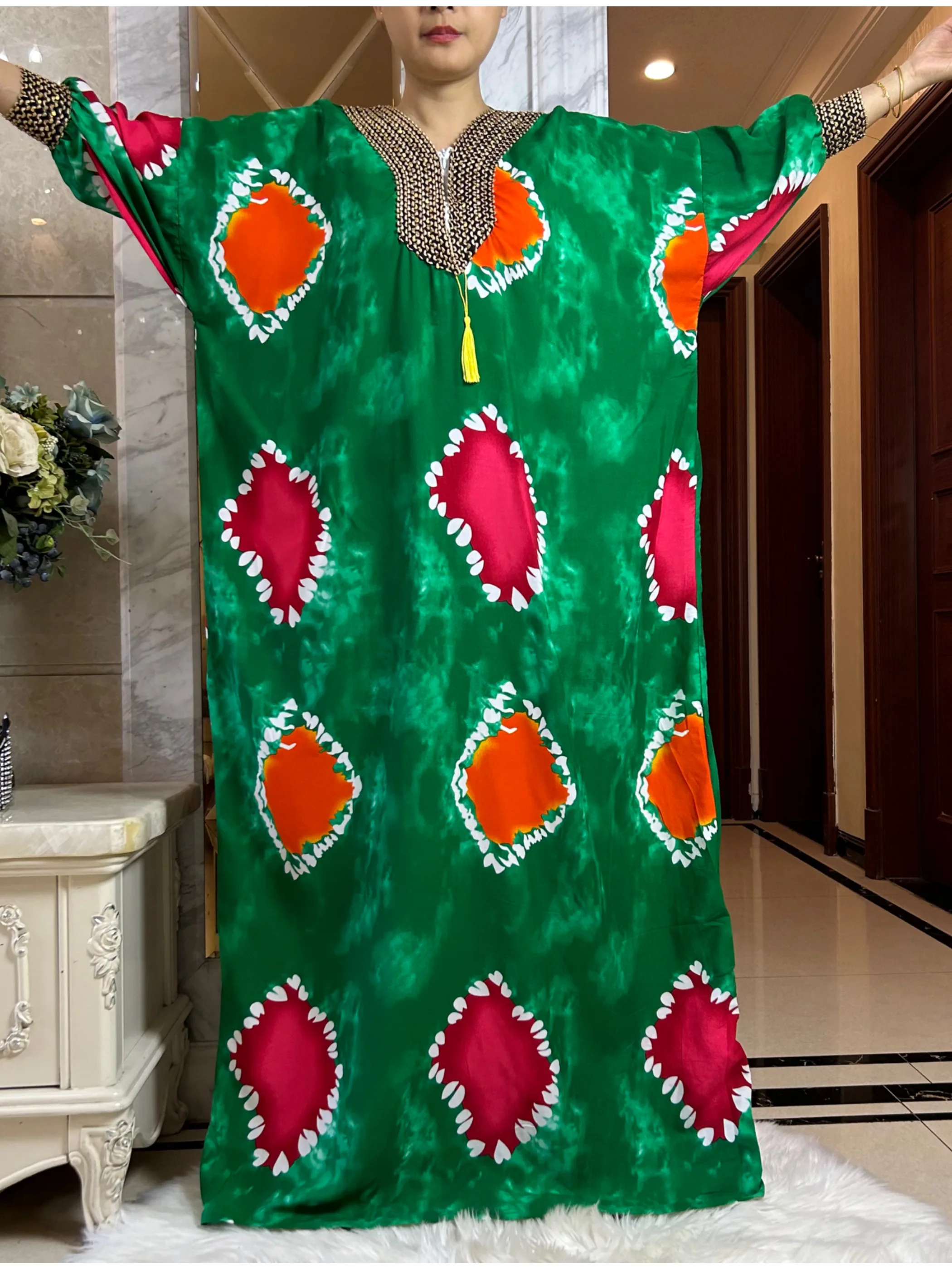 Abayas Musulmanes pour Femme, Ensembles de Mode Ramadan, Boubou en Coton Imprimé Floral, Robe Femme avec Écharpe Surdimensionnée 2025x210 cm, 150