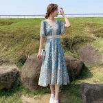 Robes en Satin pour femmes, vêtements de plage à fleurs, en mousseline de soie, motif Floral, mi-longue, tendance, Harajuku, une pièce, Style coréen X, 2025