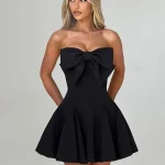 Couleur unie a-ligne robe de soirée femmes Sexy nœud papillon bustier tubulaire Mini robes moulante tempérament été nouvelle dame robes