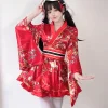 kimono japonais yukata pour filles, costume haori imprimé floral, jolie robe lolita pour femmes, costume de cosplay de demoiselle d'honneur d'halloween