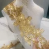 garniture perlée brodée de perles exécutives, dentelle perlée dorée pour la couture, applique en dentelle brillante pour robe de mariée, hijab de dubaï, 50cm