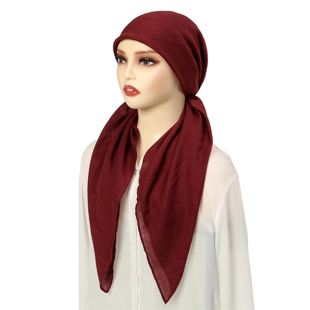 musulman hijab turban pré attaché chapeau femmes couleur unie longue queue bonnet chimio casquette perte de cheveux tête écharpe wrap bonnets turbante mujer