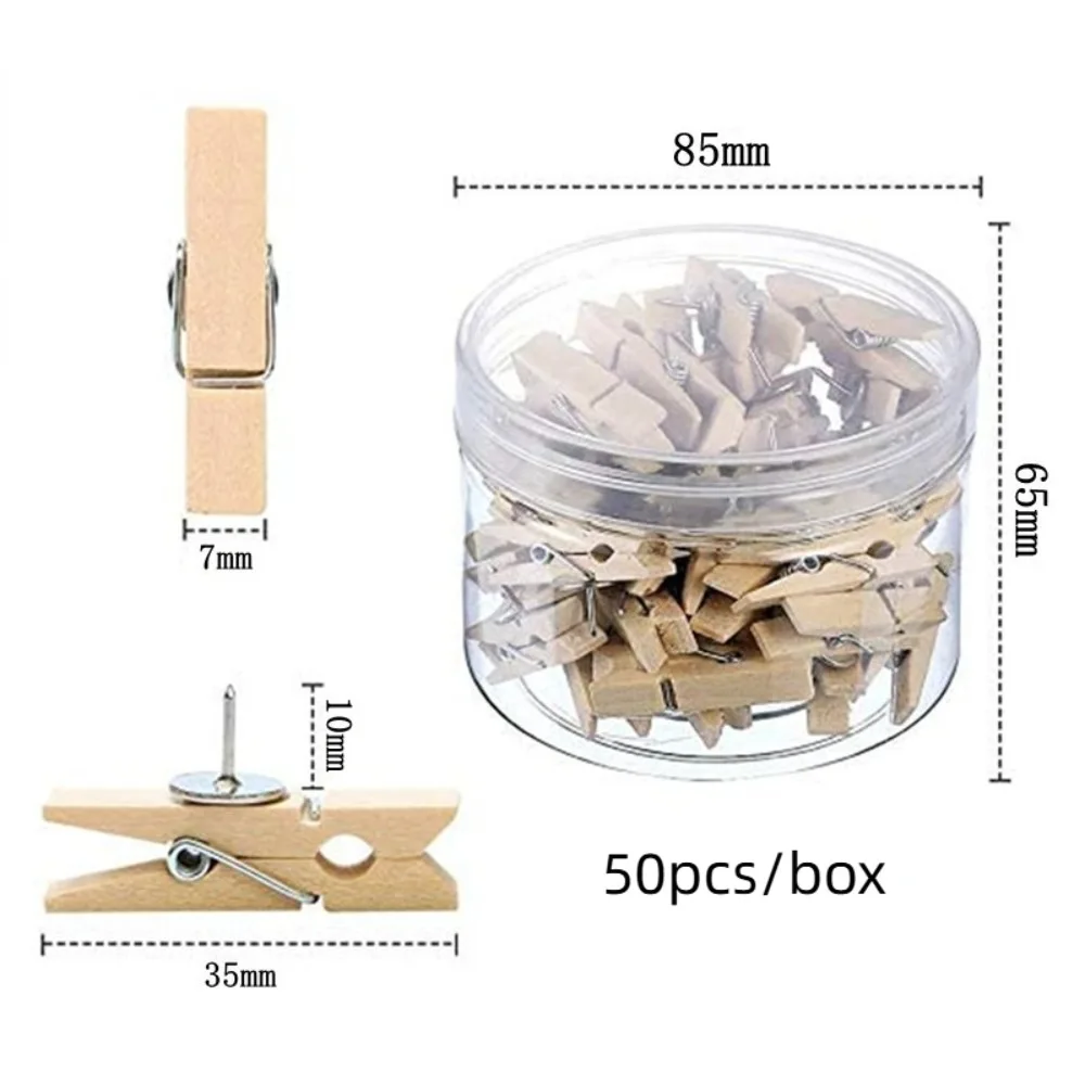 50 pièces/boîte Clips en bois créatifs punaise coloré décoratif tableau noir punaises pratique Durable punaises Photo mur