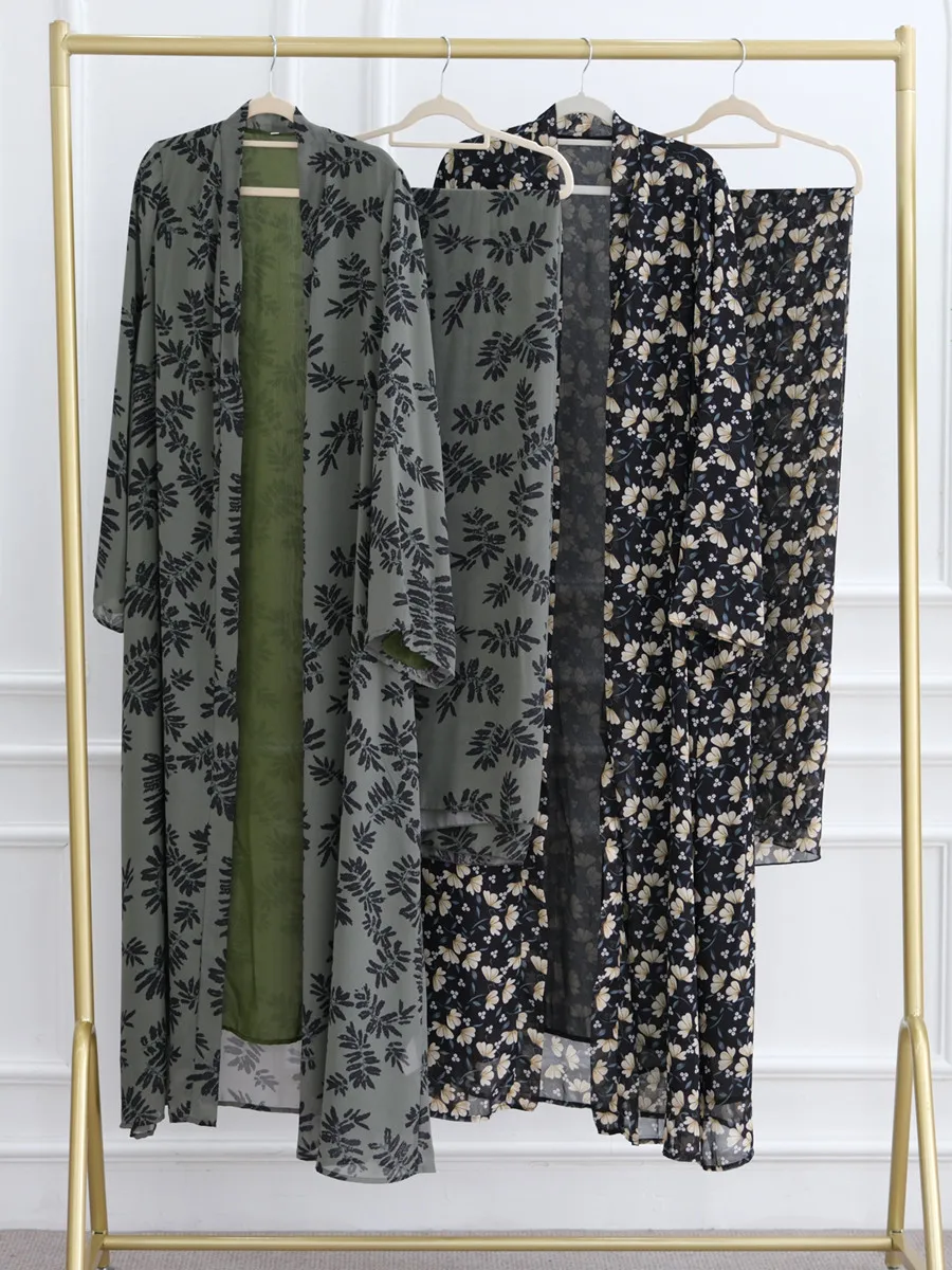 femmes musulmanes dubaï abaya luxe double couche en mousseline de soie imprimé robe hijab caftan ramadan robe femme islam robes africaines kebaya