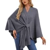 couleur unie manches chauve souris haut manteau style hauts élégant manches chauve souris manteau châle pour les femmes couleur unie mi long pour les dames
