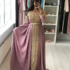 Robe de soirée musulmane caftan marocain, ligne A, manches longues, appliques perlées, Dubaï, arabe, Turquie, Caftan Abaya, robe islamique