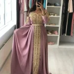Robe de soirée musulmane caftan marocain, ligne A, manches longues, appliques perlées, Dubaï, arabe, Turquie, Caftan Abaya, robe islamique