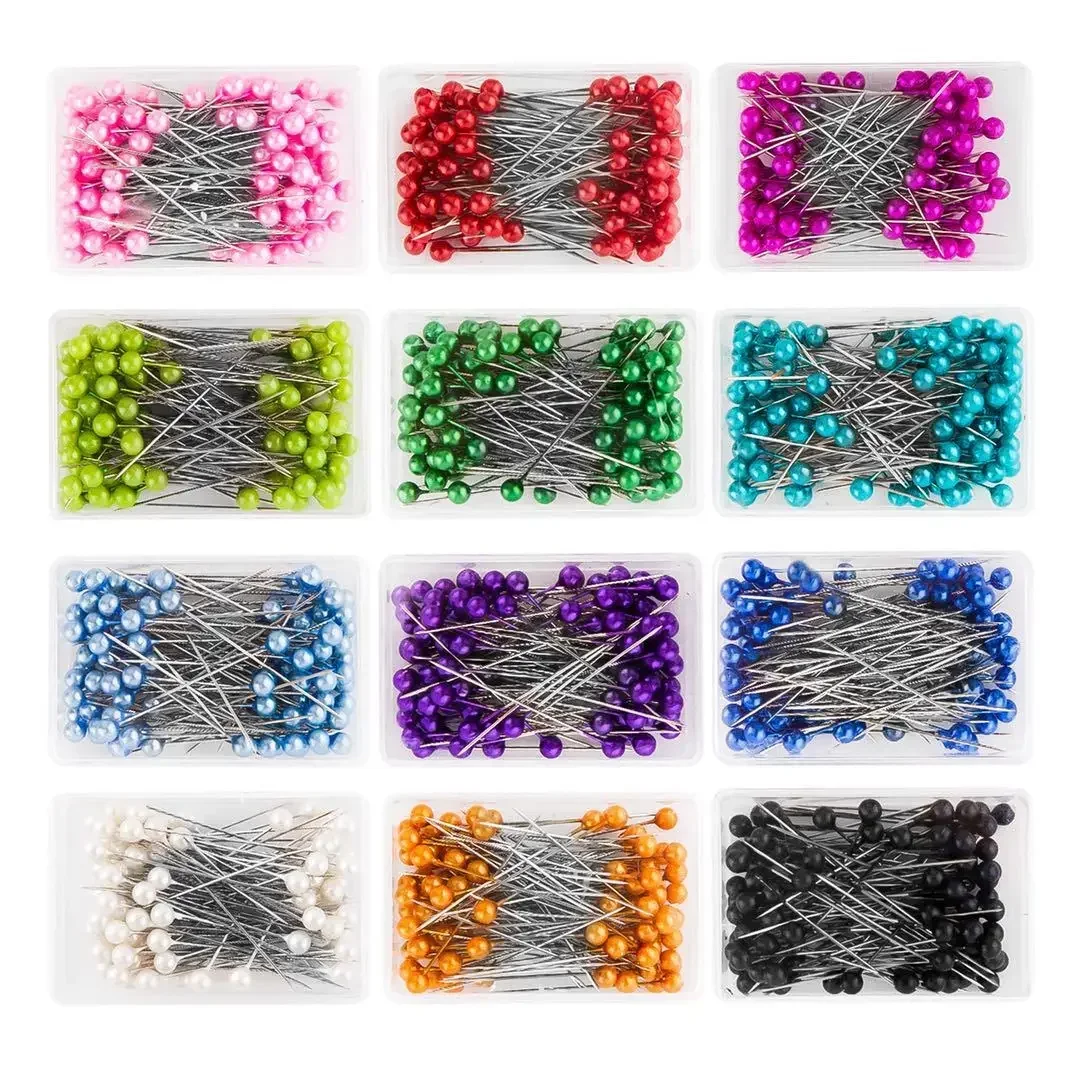 Épingles à coudre droites pour la confection de robes, tête de perle ronde colorée, points grossiers, outils de couture bricolage, positionnement, 38cm, 100 pièces par boîte