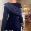 robe de soirée à col rond personnalisée, perles d'arabie saoudite, robes mi longues, occasion sur mesure, a ligne, fête de mariage