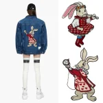 Tissu brodé de lapin avec patchs brodés de dessin animé, fournitures de couture faites à la main, accessoires, Badges à la mode, Patch à rayures