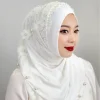 abaya hijab islamique à fleurs perlées pour femme, turban, Écharpe, bandeau de sauna musulman, châle instantané, turquie
