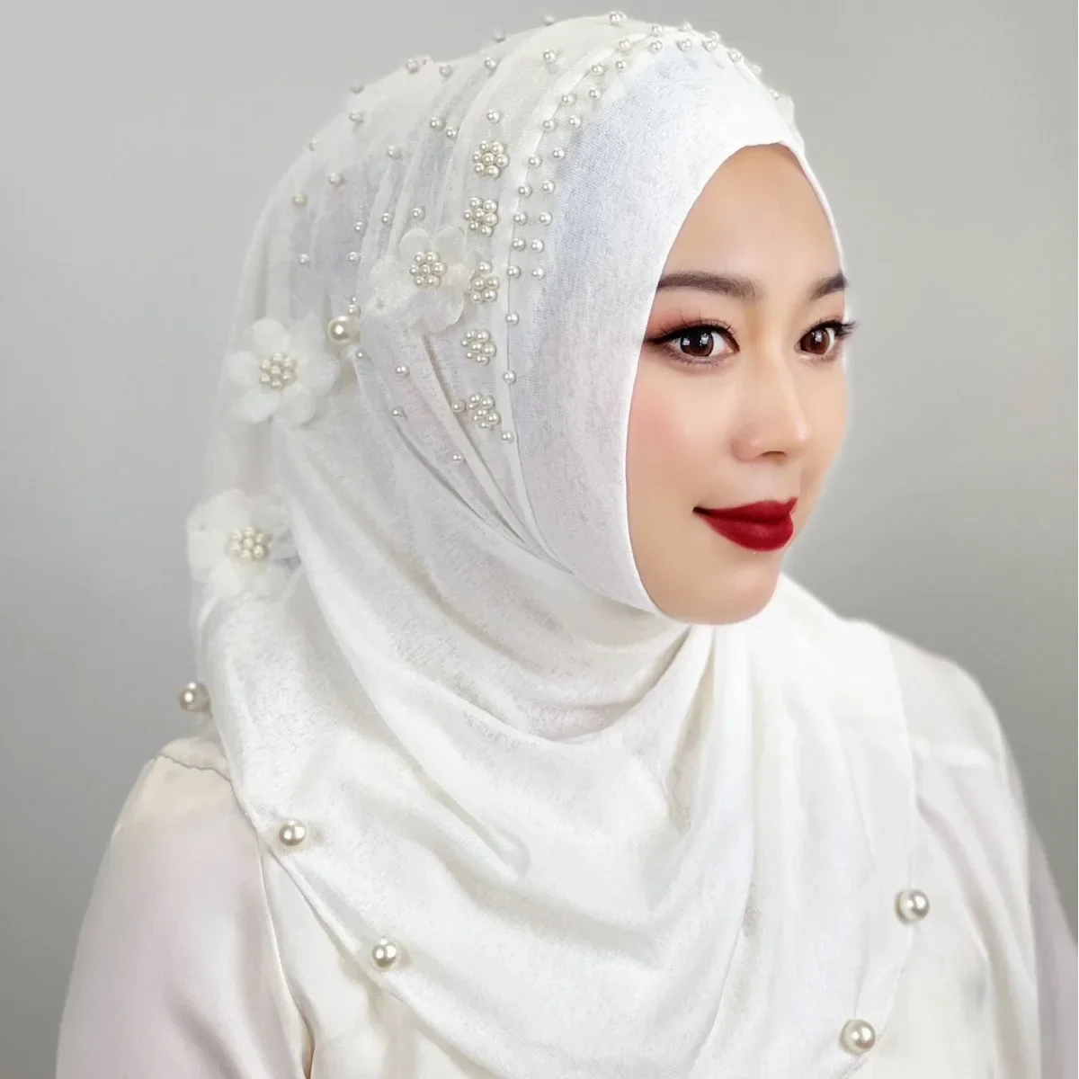 abaya hijab islamique à fleurs perlées pour femme, turban, Écharpe, bandeau de sauna musulman, châle instantané, turquie