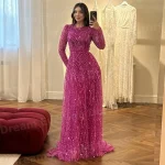 Robe De Soirée trapèze scintillante pour femmes, col rond, manches longues, personnalisée, robes De bal à paillettes