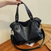 grands sacs à bandoulière noirs pour femmes, grand sac de shopping hobo, couleur unie, sac à main en cuir souple de qualité, fourre tout de voyage pour dames