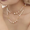 Collier de perles d&rsquo;eau douce de luxe pour femme, acier inoxydable, clavicule, long JOSweater, lien, breloque, banquet, bijoux, cadeau