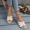 chaussures plates à talons ouverts beige pour femmes, sandales en cuir, pantoufles de salle de bain, chaussures de plage, sandales confortables à enfiler pour femmes