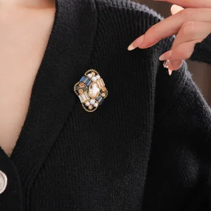 Broches Vintage en Imitation de perles pour femmes, broches géométriques en losange de Style palais, Corsage de luxe pour vêtements, Badge, bijoux