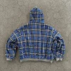 Gris décontracté printemps surdimensionné réversible sweats à capuche femmes hommes Streetwear vêtements à capuche avec doublure à carreaux sweat haut