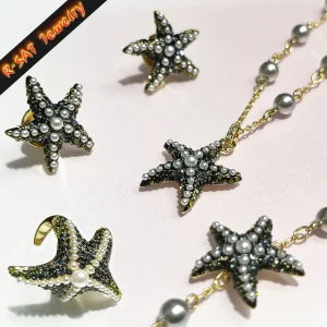 2025 Original mode étoile perle collier boucles d&rsquo;oreilles Bracelet anneau réglable de luxe pour les femmes ensemble de bijoux accessoires de fête